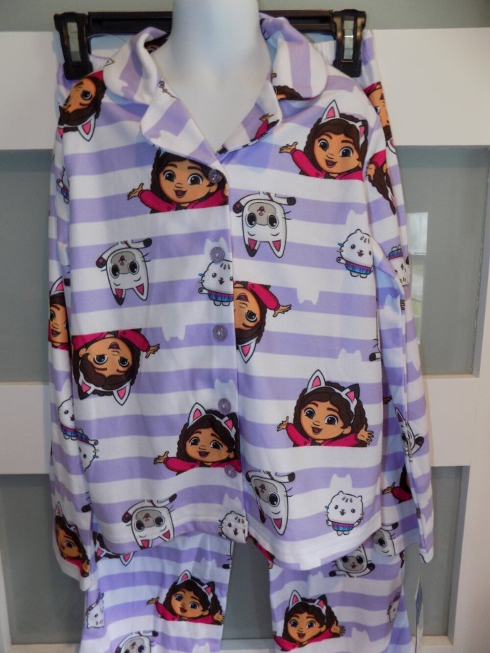 Gabby's Dollhouse Purple/White Striped 2PC Pajama Set Size 10 Girl's NEW - Picture 2 of 5